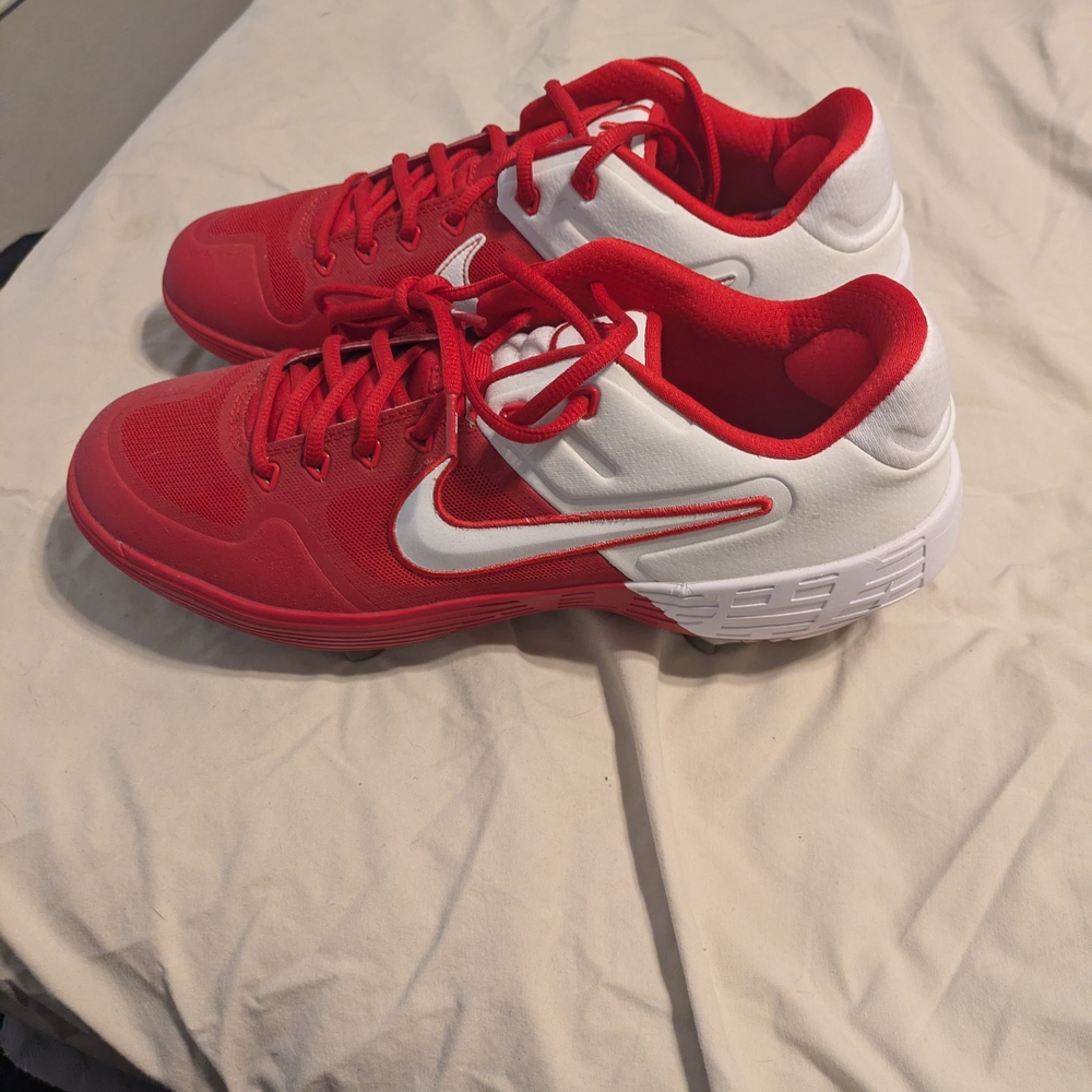 Nike Red and White Baseball Cleats